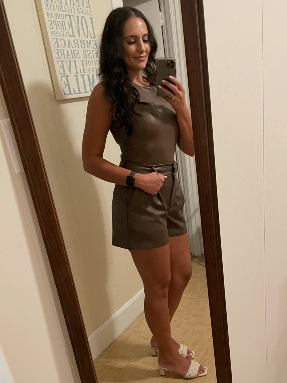 Express brown vegan leather bodysuit size small